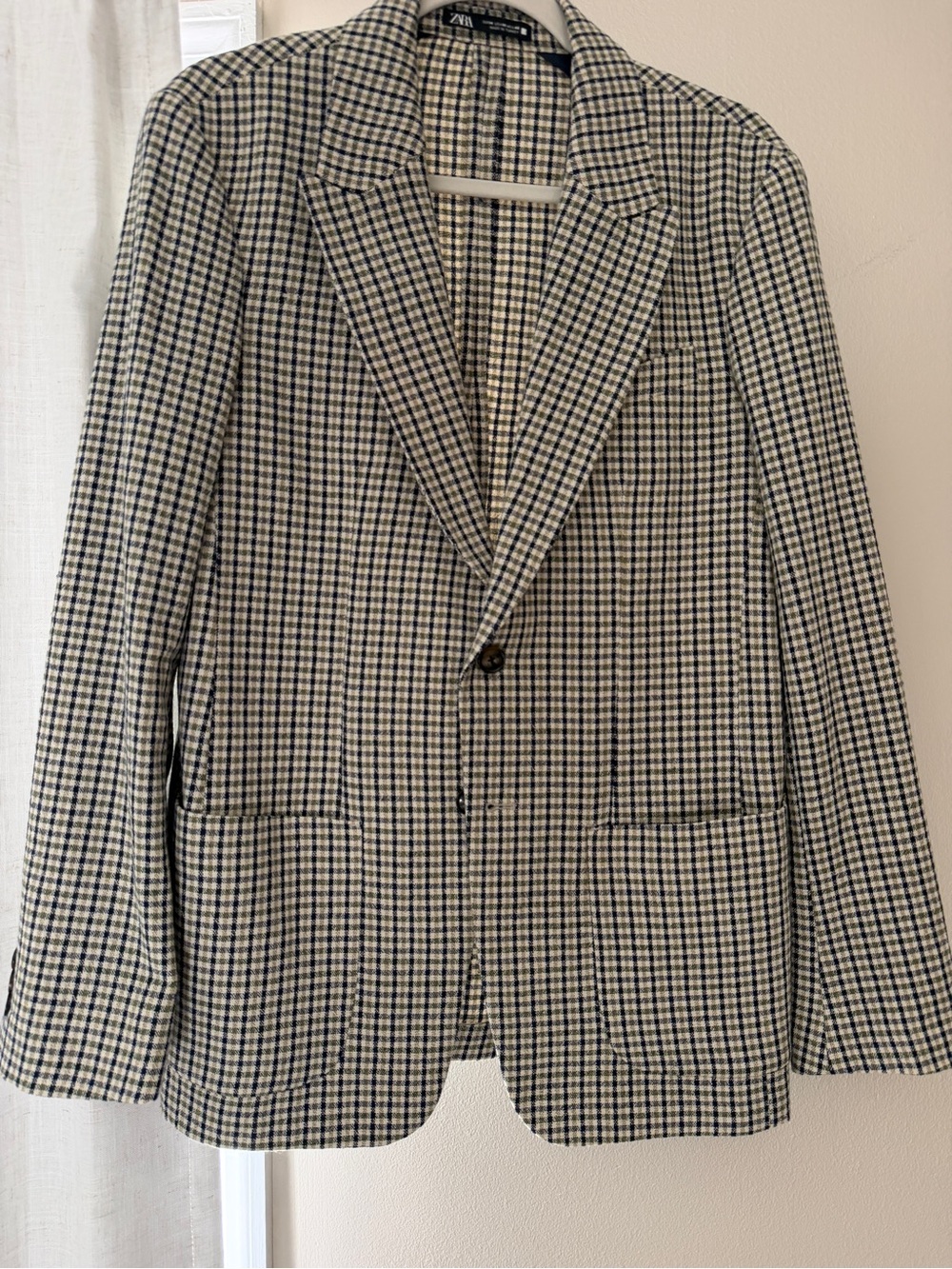 Zara Men's Blue & White Glen Plaid Blazer